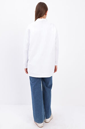 Beyaz-Bisiklet Yaka Reglan Kol Sweatshirt