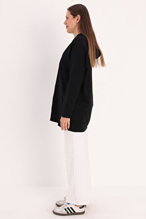 Siyah-Kapüşonlu Kanguru Cepli Sweatshirt