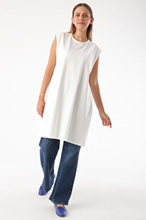 Allday Box16003Al9 Yaka Biyeli Kolsuz T-Shirt Kadın Tunik