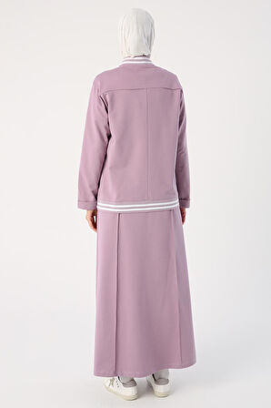 Soft Lila-Çizgili Ribanaları Etekli Kısa Hırkalı Takım