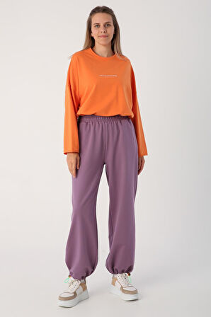 Koyu Lila-Lastikli Paçası Büzgülü Eşofman Altı