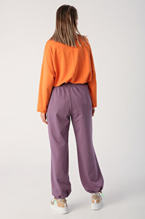 Koyu Lila-Lastikli Paçası Büzgülü Eşofman Altı