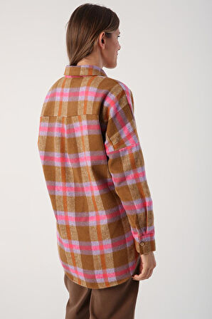 Camel-Pembe-Oversize Oduncu Gömlek Tunik