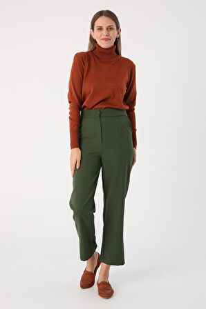 Koyu Yeşil-Paçası Yırtmaçlı Pantolon