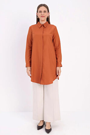 Kiremit-Gizli Patlı Gömlek Tunik