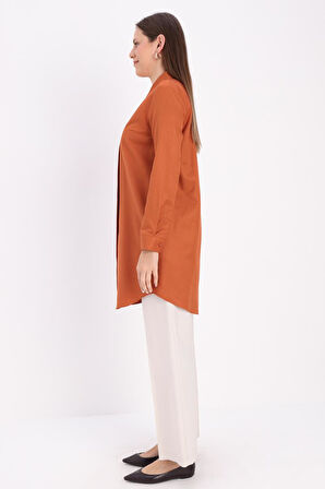 Kiremit-Gizli Patlı Gömlek Tunik