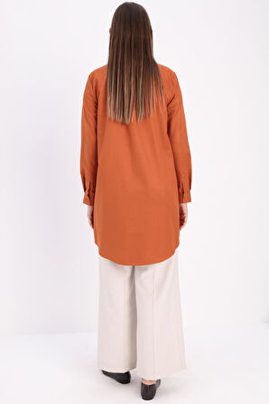 Kiremit-Gizli Patlı Gömlek Tunik