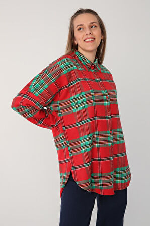 Kırmızı-Yeşil-Oversize Oduncu Gömlek Tunik