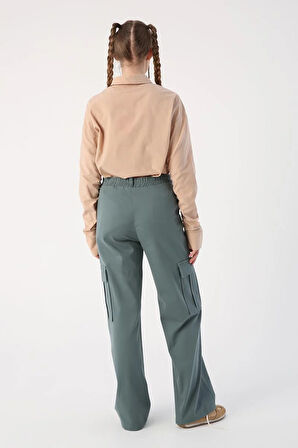 Pastel Yeşili-Pamuklu Kargo Cepli Bol Paça Pantolon