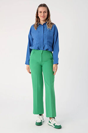 Yeşil01-Cepli Bol Paça Pantolon