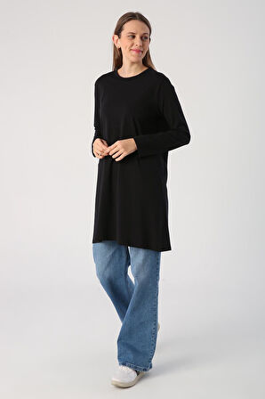 Siyah-Basic Pamuklu Süprem Sweat Tunik