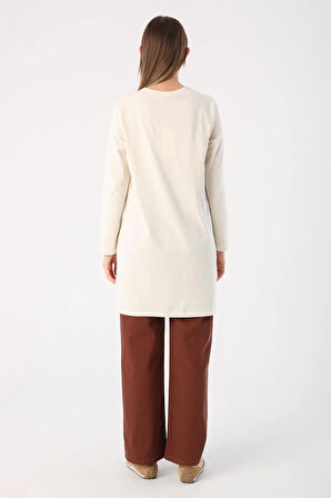 Ekru-Basic Pamuklu Süprem Sweat Tunik