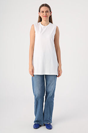 Beyaz-Kolsuz T-Shirt Tunik
