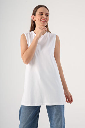 Beyaz-Kolsuz T-Shirt Tunik