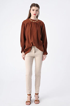 Taş-Pamuklu Ütü İzli Cepli Likralı Dar Paça Pantolon