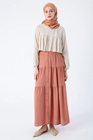 Somon-Düğmeli Beli Lastikli Fırfırlı Bürümcük Etek