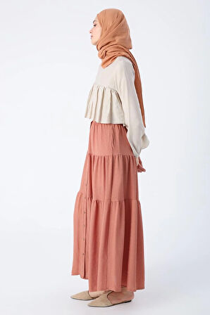 Somon-Düğmeli Beli Lastikli Fırfırlı Bürümcük Etek