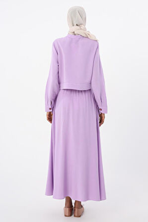 Lila-Beli Lastikli Bağlama Detaylı Pamuklu Etek