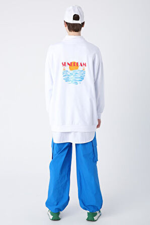 Beyaz-Pamuklu Sundream Baskılı Sweatshirt