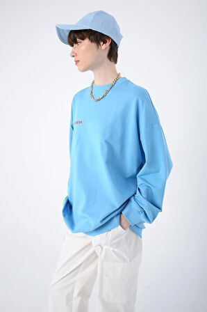 Mavi-Pamuklu Sundream Baskılı Sweatshirt
