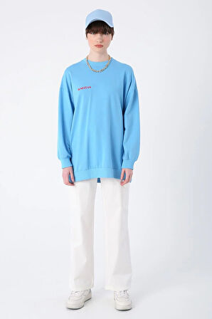 Mavi-Pamuklu Sundream Baskılı Sweatshirt