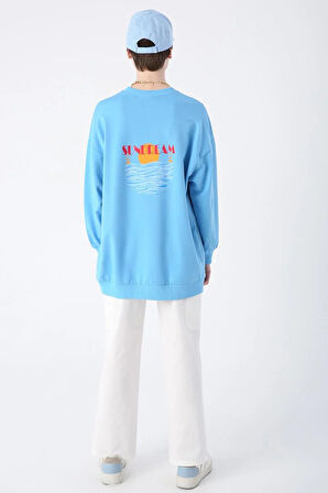 Mavi-Pamuklu Sundream Baskılı Sweatshirt