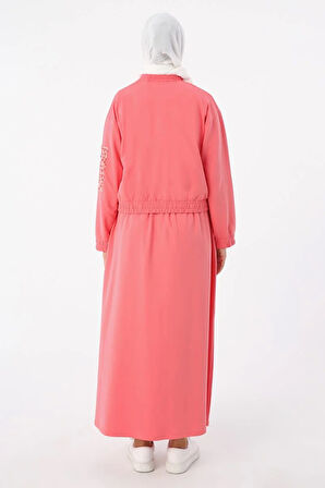 Gül Kurusu-Desenli Kumaş Garnili Etekli Takım