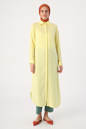 Açık Sarı-Gizli Patlı Gömlek Tunik