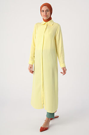 Açık Sarı-Gizli Patlı Gömlek Tunik