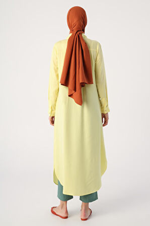 Açık Sarı-Gizli Patlı Gömlek Tunik