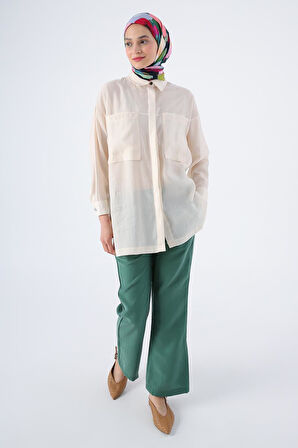 Kırık Beyaz-Rahat Kalıp Gömlek Tunik