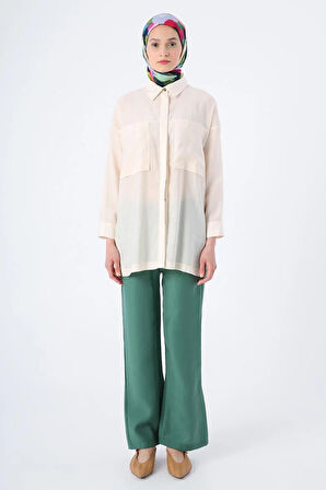 Kırık Beyaz-Rahat Kalıp Gömlek Tunik