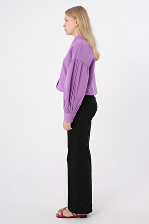Siyah-Pamuklu Wide Leg Likralı Pantolon