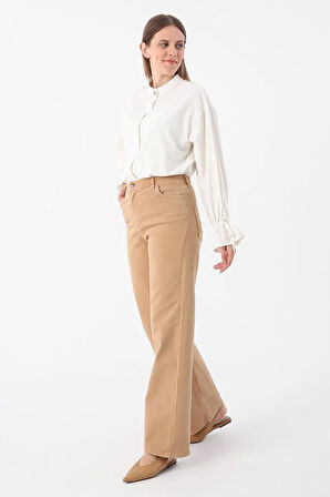 Sütlü Kahve-Pamuklu Wide Leg Likralı Pantolon