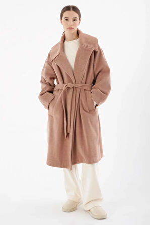 Somon-Oversize Kuşaklı Kaşe Kaban