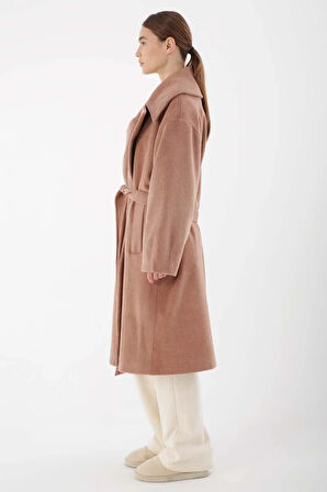 Somon-Oversize Kuşaklı Kaşe Kaban