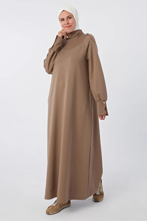 Vizon-Pamuklu Kolları Düğmeli Apoletli Elbise