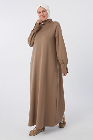 Vizon-Pamuklu Kolları Düğmeli Apoletli Elbise