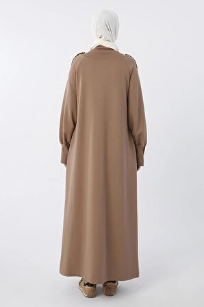 Vizon-Pamuklu Kolları Düğmeli Apoletli Elbise