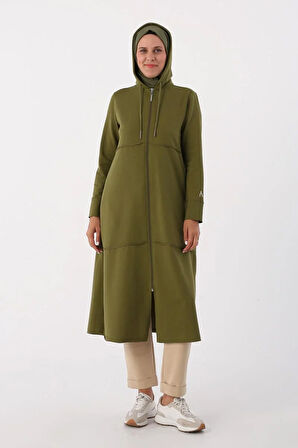 Haki01-Kapüşonlu Fermuarlı Hırka