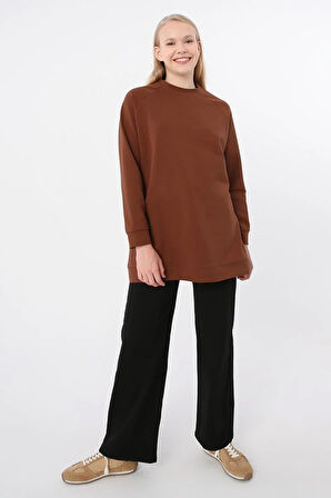 Kahve-Bisiklet Yaka Reglan Kol Sweatshirt