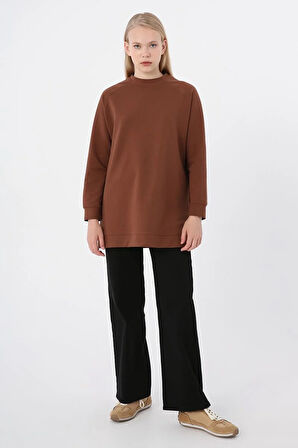 Kahve-Bisiklet Yaka Reglan Kol Sweatshirt