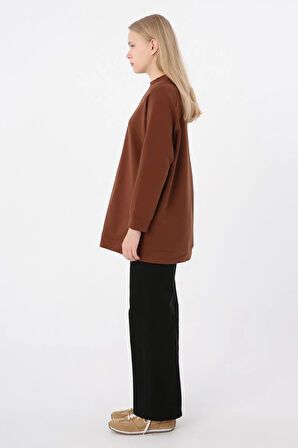 Kahve-Bisiklet Yaka Reglan Kol Sweatshirt