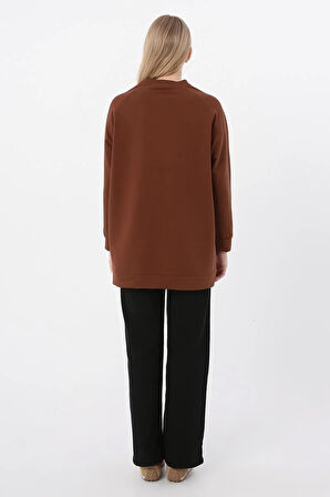 Kahve-Bisiklet Yaka Reglan Kol Sweatshirt