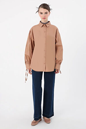 Toprak-%100 Pamuk Kolları Bağlama Detaylı Gömlek