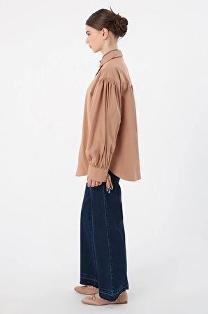 Toprak-%100 Pamuk Kolları Bağlama Detaylı Gömlek