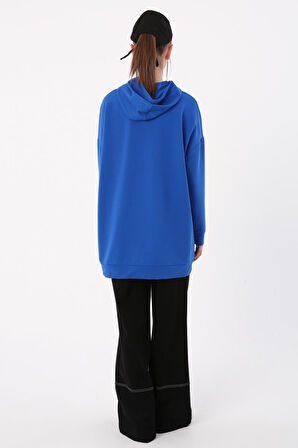 Saks-Kapüşonlu Sweat Tunik