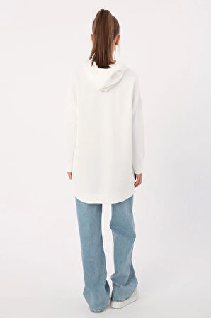 Beyaz-Kapüşonlu Sweat Tunik