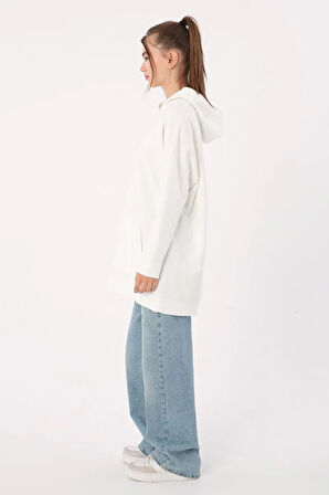 Beyaz-Kapüşonlu Sweat Tunik