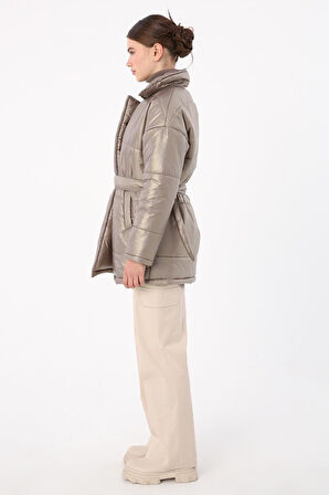 Vizon-Kalpli Kemer Aksesuarlı Şişme Mont